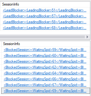 XML output with session details for a blocked SQL Server request.