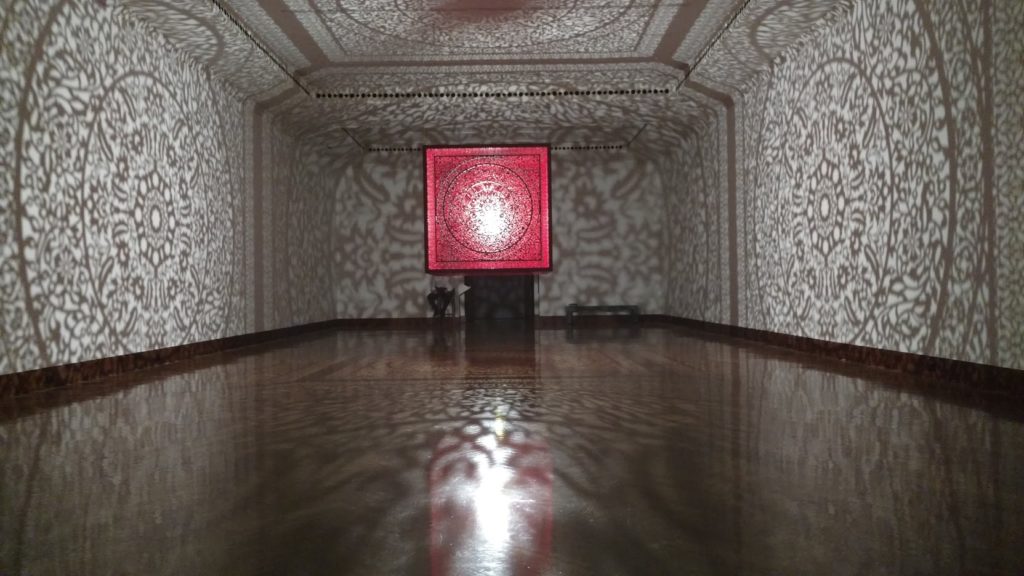 An ornate patterned gallery interior at the Cincinnati Art Museum.