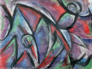 Oil pastel painting Manque In The Middle by Fred Eid.