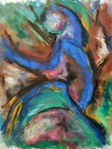 Oil pastel painting Through The Glass Darkly by Fred Eid.