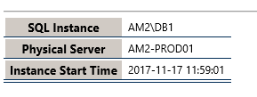 SQL result row showing different server and instance names for a failover cluster instance.