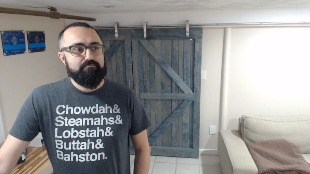 View of the home office as seen during a video call.