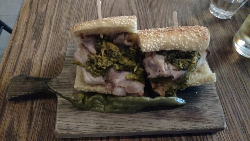 A sandwich served on a plate at a Philadelphia restaurant.