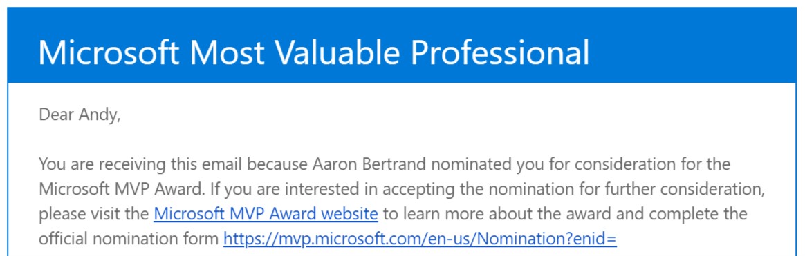 Microsoft MVP award nomination graphic.