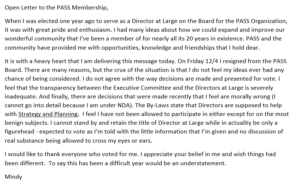 Image preview of Mindy Curnutt open letter to PASS members.