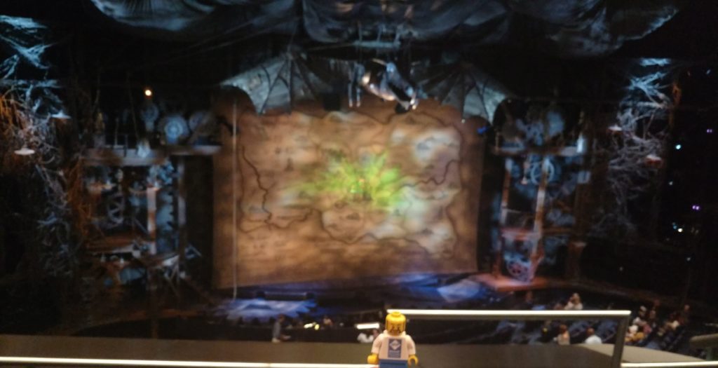 Wicked theater marquee with a small Andy minifigure in front.