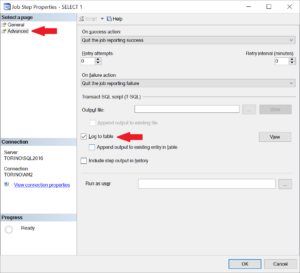 SQL Server Agent job history screenshot showing the job log details.