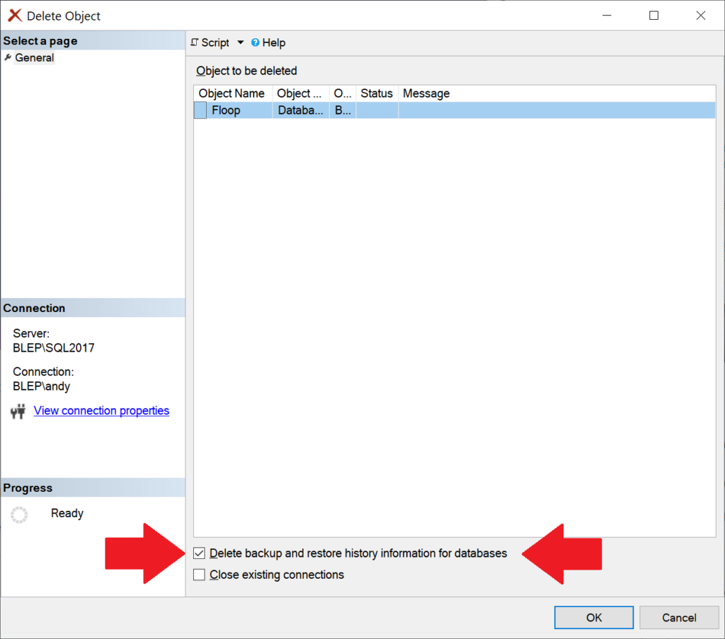 SSMS restore dialog with the option to show backups of databases in the backup set.