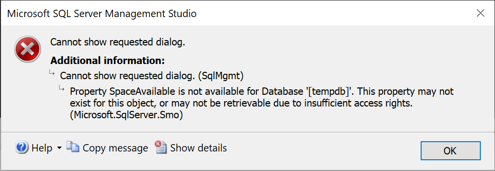 SQL Server query output showing the temporary table transaction blocking system metadata queries.